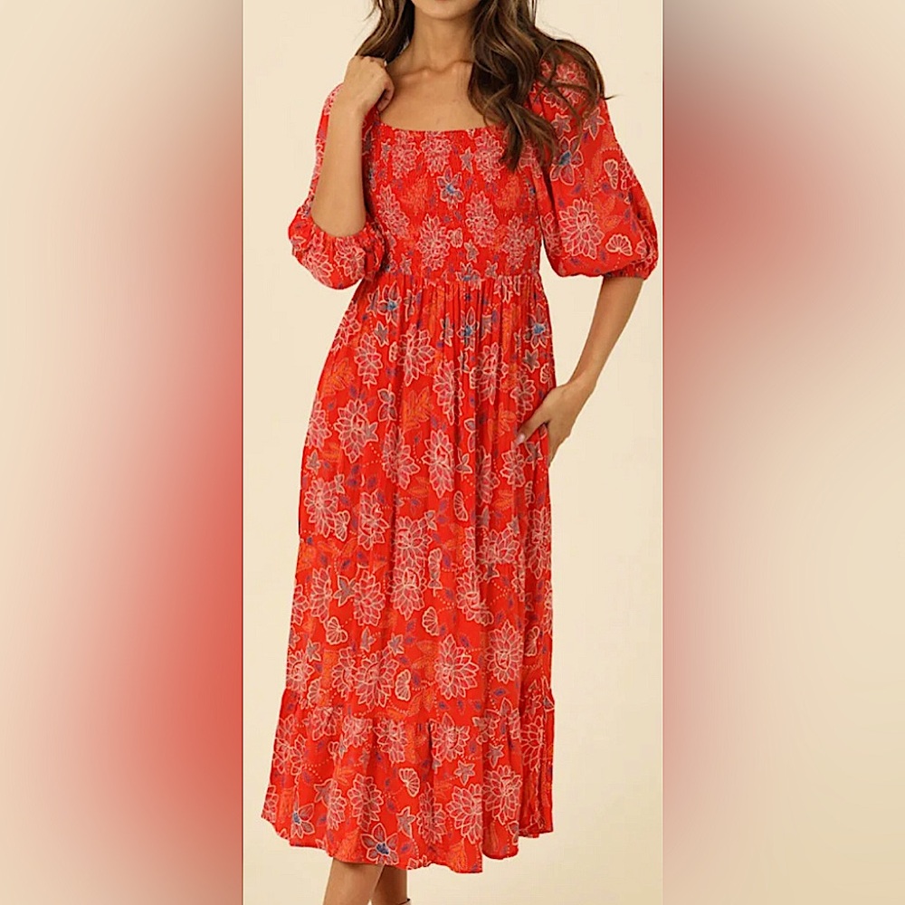 Floral Red Midi Dress